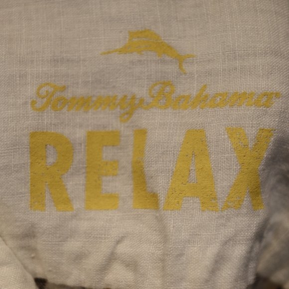 Tommy Bahama Relaxed Linen Shirt Large Yellow Gray Striped Button Down - Picture 9 of 10